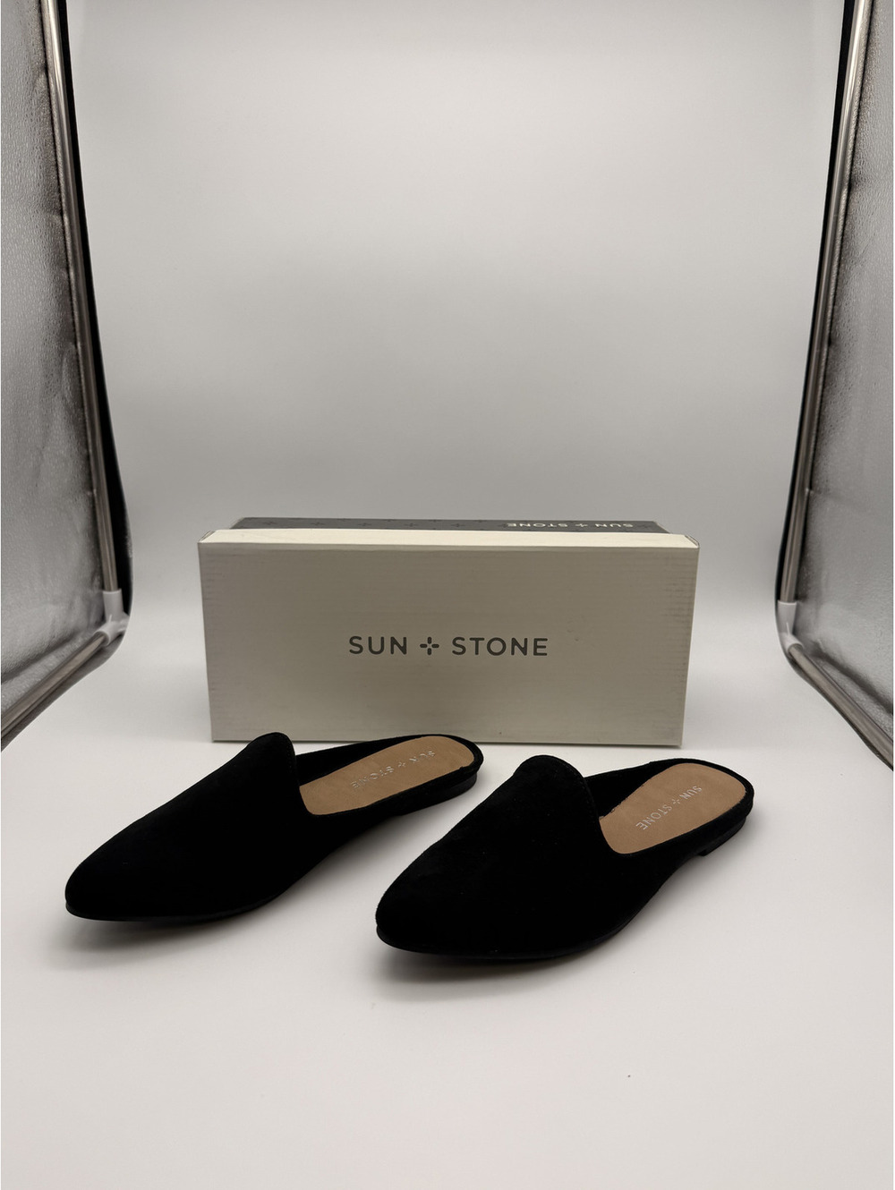 Sun + Stone Ninnaf Black Suede Slip-On Mules Size 5.5